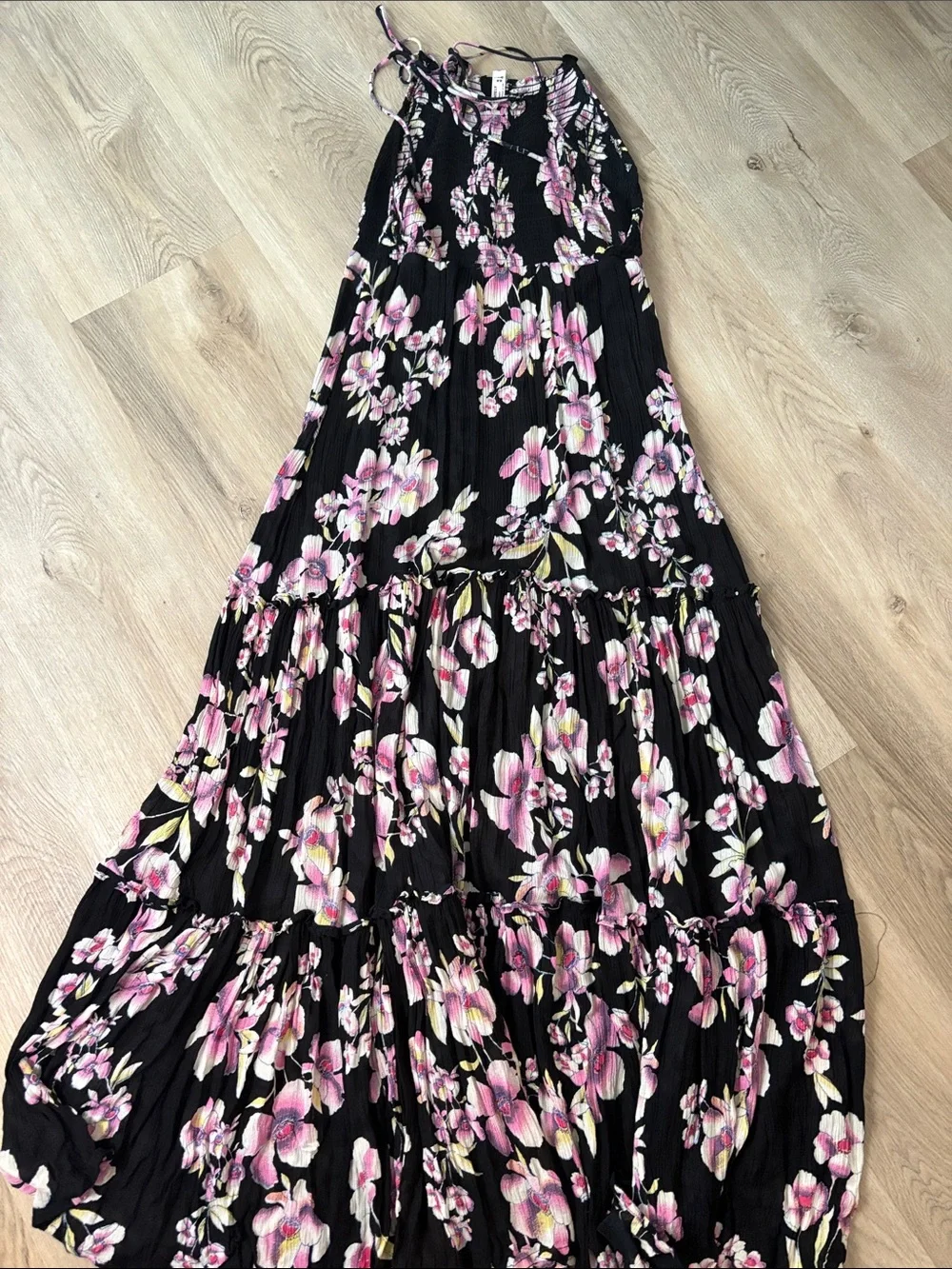 Free People Garden Party Floral Smocked Maxi Dress Black Medium